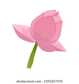 Lotus aquatic plant. Bloom and blossom flower. Pink water plant, lilly. Beauty, elegance and aesthetics. Sticker for social networks. Cartoon flat vector illustration isolated on white background