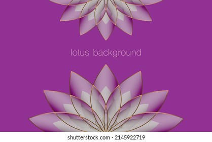 Lotus Banner Template, Purple Flower of Life. Sacred Geometry. Symbol of Harmony and Balance. Sign of purity. Chakra Yoga design vector isolated on purple background