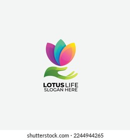 lotus beauty with hand design logo template colorful