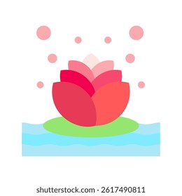Lotus Bloom flat color, mini illustration icon, related to relaxation, spa, wellness and more. Vector EPS 10 for modern concept, print, UI, UX kit, web and app development