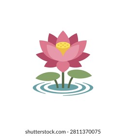 Lotus Bloom on Water Illustration Containing lotus flower, pond, aquatic blossom, and flat illustration. Flat illustration