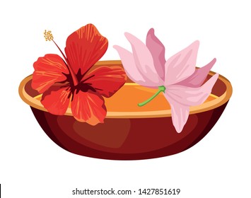 lotus blossom flowers nelumbo nucifera gaertn with a bowl icon cartoon vector illustration graphic design