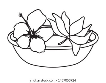 lotus blossom flowers nelumbo nucifera gaertn with a bowl icon cartoon in black and white vector illustration graphic design