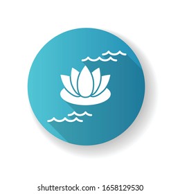 Lotus blue flat design long shadow glyph icon. Blooming lily flower. Yoga sign. Meditation and zen. Harmony, purity. Massage treatment. Floral petals. Silhouette RGB color illustration
