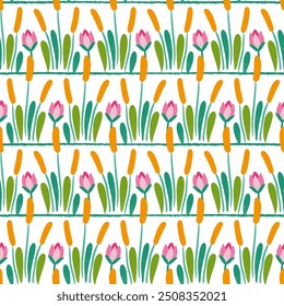 Lotus Buds and Botanical Vector Seamless Pattern