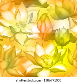 Lotus buds and flowers seamless vector pattern. Water lilly nelumbo aquatic plant packaging design. Sacred lotus flower blossom, lily buds seamless pattern. Indian floral emblem plant.