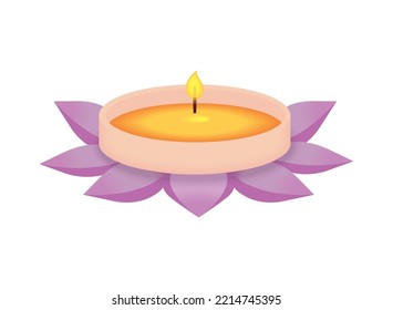 lotus with candle icon isolated flat