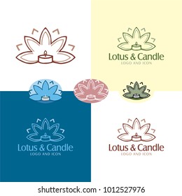Lotus & Candle Logo and Icon - Vector Illustration