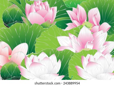 Lotus colorful background vector drawing and text messages