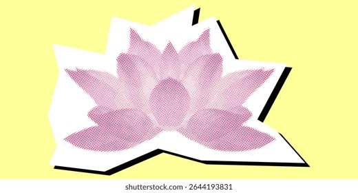 Lotus pontilhou o elemento de colagem em um vetor de papel rasgado, criado com pontilhismo. Uma representação serena e artística para meditação, espiritualidade, natureza ou bem-estar holístico.