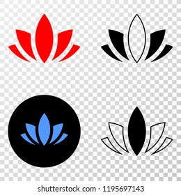 Lotus EPS vector pictograph with contour, black and colored versions. Illustration style is flat iconic symbol on chess transparent background.