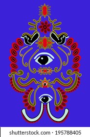 Lotus eye print on blue color