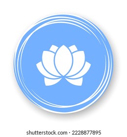 Lotus flat icon. Stylized white flower on blue background. Best for mobile apps, social media, highlights and web design.