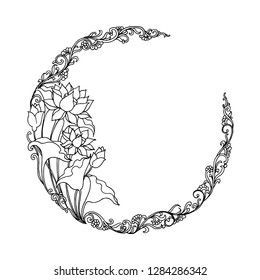 Lotus Floral Ornament, Hand Drawn Sketch