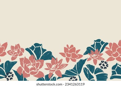 Lotus floral paisley embroidery background, lotus pattern.Water Lilly flower Ikat ethnic oriental pattern traditional.Aztec style abstract vector illustration.design for texture,fabric,clothing