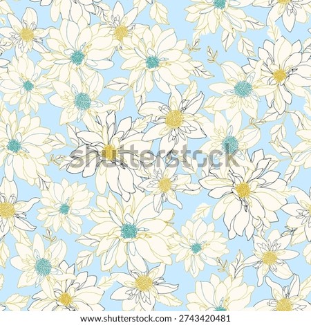 Lotus floral pattern spring and summer backdrop. Hand drawn surface pattern design with flowers in garden. Lotus flower pattern
