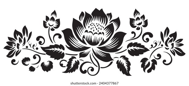 Lotus Floral Silhouette: Traditional Chinese Painting in Vector Art