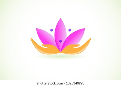 Lotus flower with abstract hands, vector