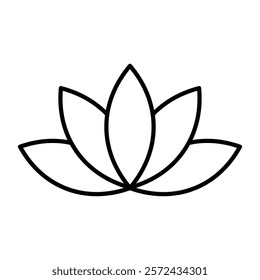 Lotus flower black line icon. Logo Symbol for eco, beauty, zen, spa, yoga, massage, medical companies. Blooming lotus flower outline icon isolated on white background, vector illustration EPS 10.