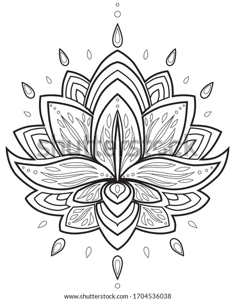 白黒の蓮の花で 瞑想やヨガのための画 のベクター画像素材 ロイヤリティフリー