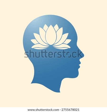 Lotus flower blooming inside a silhouette of a human head, symbolizing enlightenment