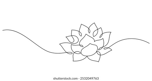 Flor de loto floreciendo Arte minimalista Una línea dibujando Ilustración vectorial continua