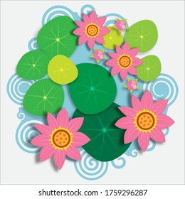 The lotus flower is blooming when viewed from above.