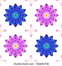 Lotus flower blue and lilac geometric pattern, vector.