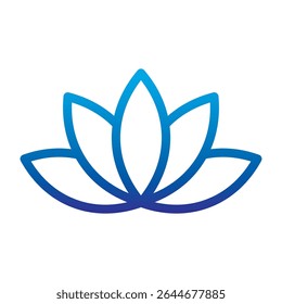 Lotus flower blue line icon. Logo Symbol for eco, beauty, zen, spa, yoga, massage, medical companies. Blooming lotus flower outline icon isolated on white background, vector illustration EPS 10.