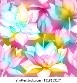 Lotus flower bouquets with buds vector illustration isolated on white seamless pattern. Pink flowers, lotus buds beautiful blossom bouquets seamless wallpaper.