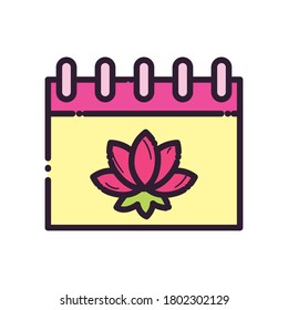 lotus flower in calendar line and fill style icon design, natural floral nature plant ornament garden decoration and botany theme Vector illustration