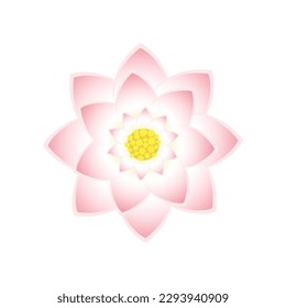 Flor de Lotus. Ilustración de caricatura de una hermosa vista de la parte superior de un nenúfar rosa aislado en un fondo blanco. Vector 10 EPS.