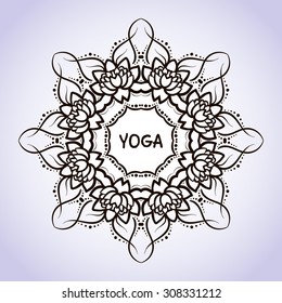 Lotus flower circular pattern line on isolated background. Logo for Yoga Studio, Spa, India style. Vector illustration