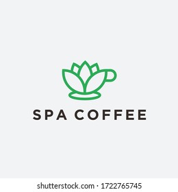 lotus flower with coffee cup logo design vector illustration