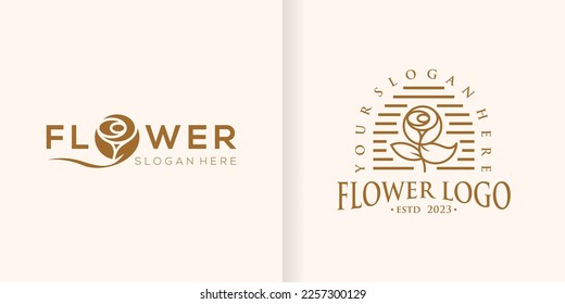 Lotus Flower Collection Abstract logo Beauty Spa Salon Cosmetic brand Linear Style. Looped Leaves Logotype design vector Luxury Fashion template part 3
