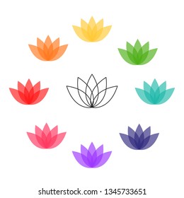 Lotus flower colorful illustration. Vector icon illustration. Chakra colors.