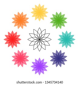 Lotus flower colorful illustration. Vector icon illustration. Chakra colors.