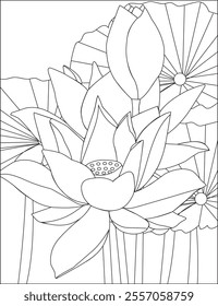 Lotus Flower Coloring Page Illustration Vector