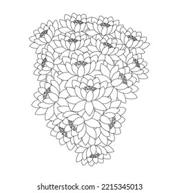 lotus flower coloring page of simplicity artistic drawn with blossom flower on isolated background. hand drawing water lily flower with decorative line art design for print.