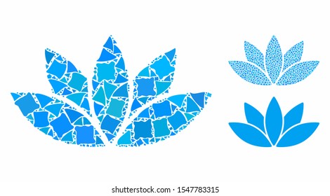 Lotus flower composition of tremulant elements in different sizes and color tones, based on lotus flower icon. Vector raggy parts are combined into composition.