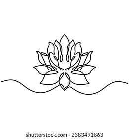 Lotus flower in continuous line art drawing. Vector illustration isolated. Minimalist design handdrawn.