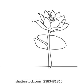 Lotus flower in continuous line art drawing. Vector illustration isolated. Minimalist design handdrawn.