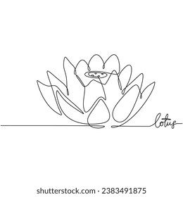 Lotus flower in continuous line art drawing. Vector illustration isolated. Minimalist design handdrawn.