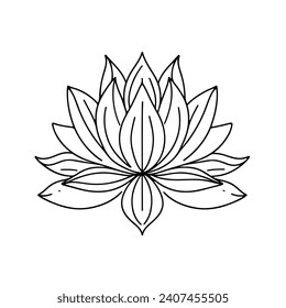 Lotus flower in continuous line art drawing style. Water lily black linear design isolated on white background. Vector illustration