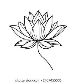 Lotus flower in continuous line art drawing style. Water lily black linear design isolated on white background. Vector illustration