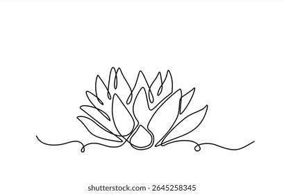 Lotus flower continuous line drawing. Hand drawn one line vector. Editable stroke