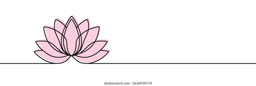 Lotus flower continuous one line drawing. Wellness concept in simple linear style. Vector illustration.