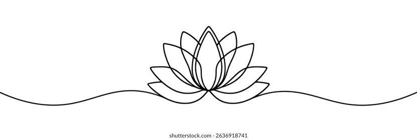 Lotus flower continuous one line drawing. Wellness concept in simple linear style. Vector illustration.