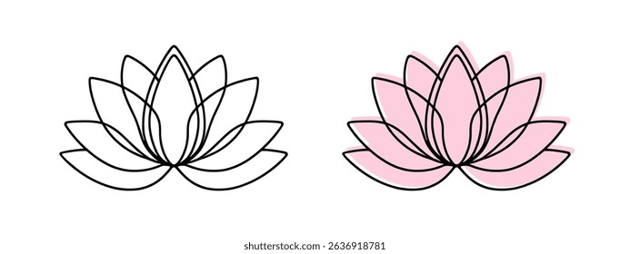 Lotus flower continuous one line drawing. Wellness concept in simple linear style. Vector illustration.