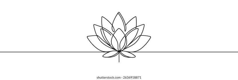 Lotus flower continuous one line drawing. Wellness concept in simple linear style. Vector illustration.